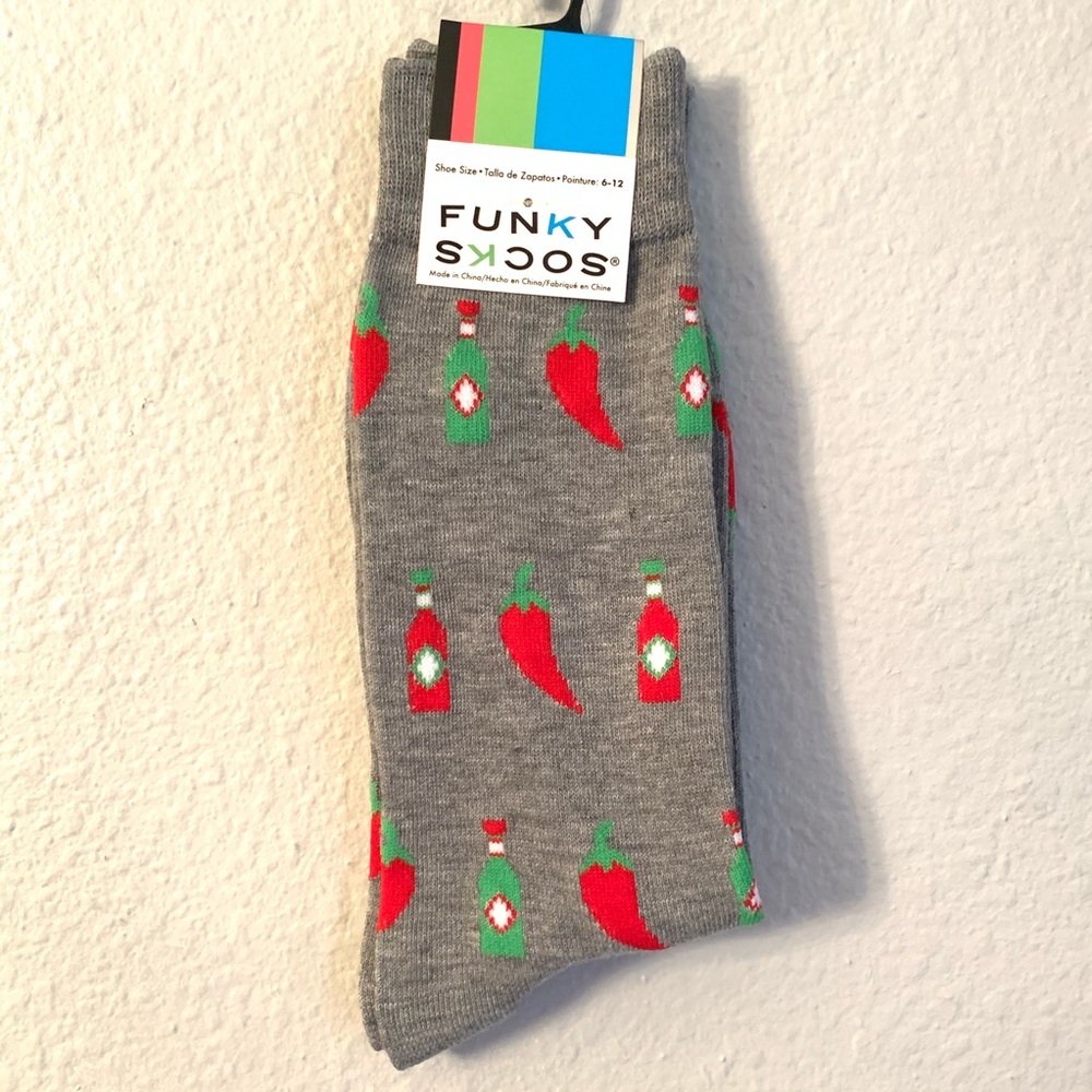 Funky Socks Gray Chili Pepper & Hot Sauce Socks